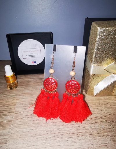 boucles d'oreilles boheme rouge