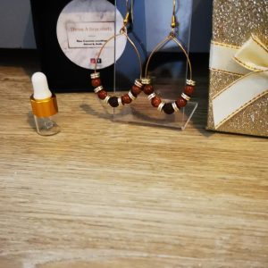 boucles d'oreilles doré ovale en acier inoxydable et de soleil et perle de lave marron 6mm