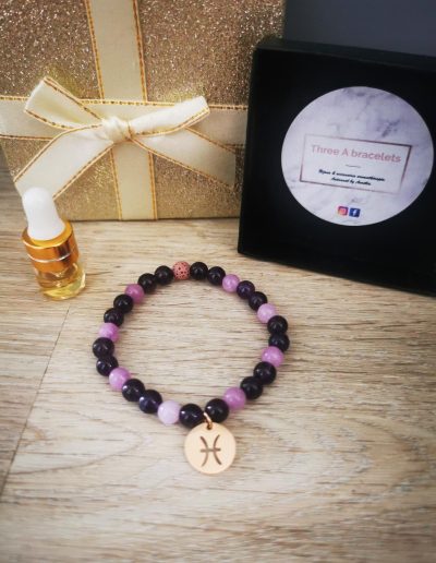 bracelet amethyste et signe astro rose gold