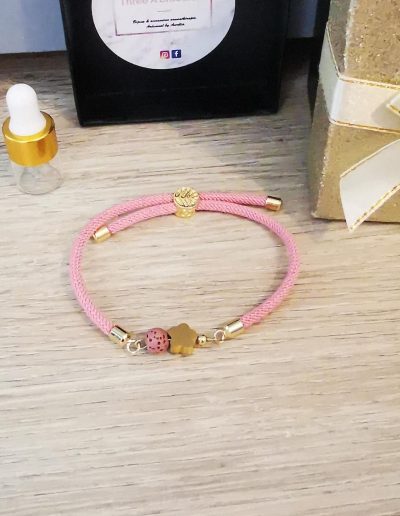 bracelet cordon rose et trèfle en acier inoxydable