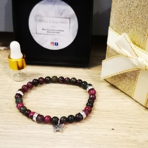 bracelet élastique en perles de lave verte 6mm et perles en tourmaline avec sépateur en strass et papier argenté en acier inoxydable
