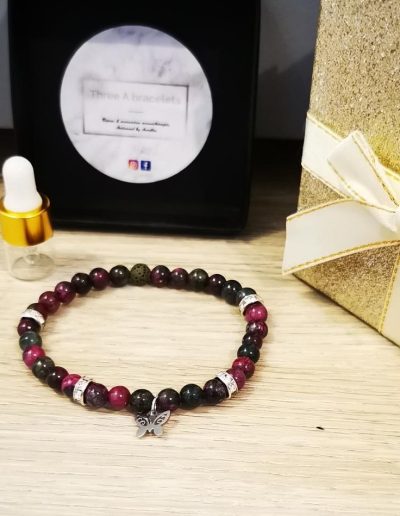 bracelet élastique en perles de lave verte 6mm et perles en tourmaline avec sépateur en strass et papier argenté en acier inoxydable