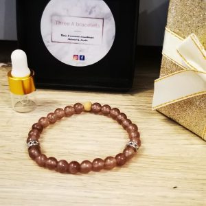 bracelet élastique en perles en verre marron 6mm et séparateur argenté chinois en acier inoxydable
