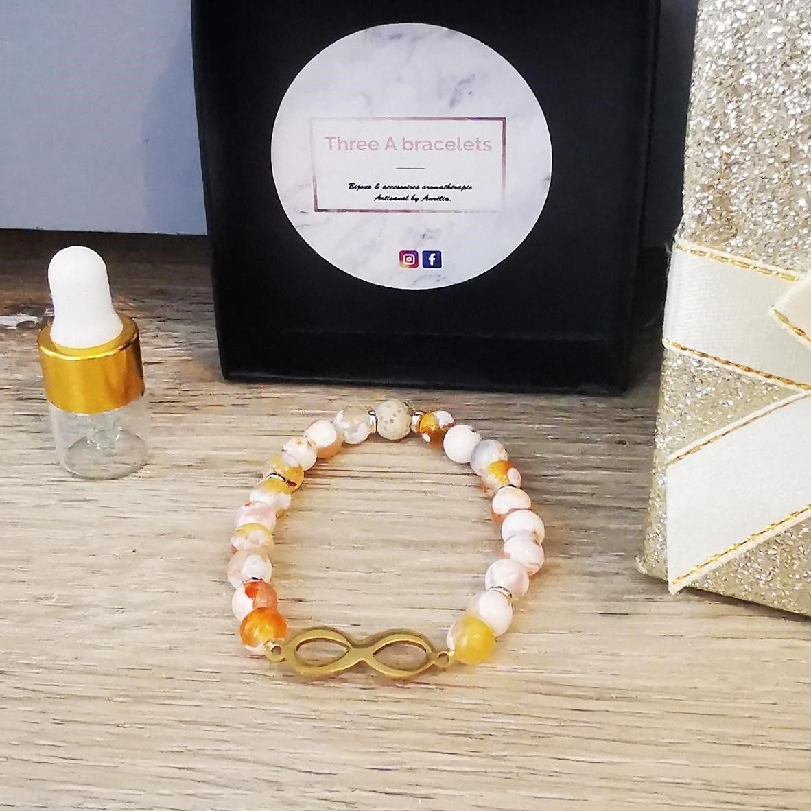 bracelet élastique perle dragon agate et signe infini doré en acier inoxydable