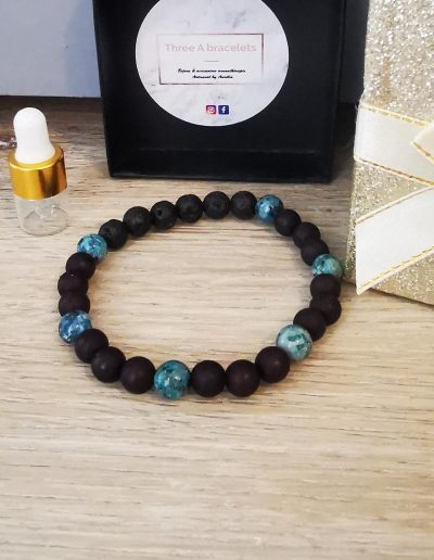 bracelet élastique perles agate bleu et gris