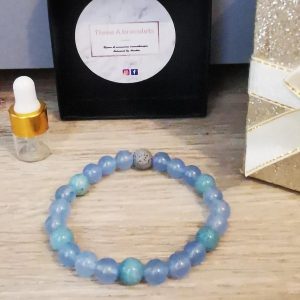 bracelet élastique perles aquamarine et perles light blue jade