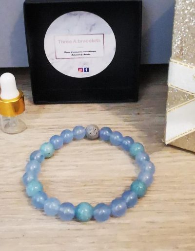 bracelet élastique perles aquamarine et perles light blue jade
