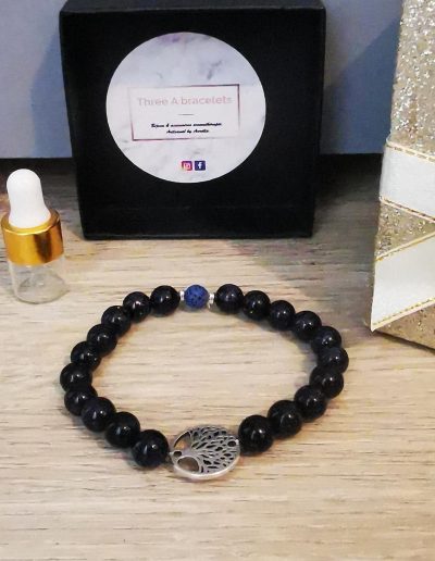 bracelet élastique perles du soleil bleu nuit et arbre de vie argenté en acier inoxydable