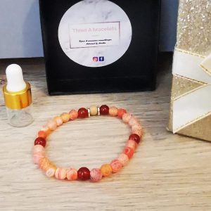 bracelet élastique perles fire dragon agate et perles red crystal