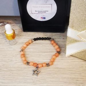 bracelet élastique perles mouss agate et étoile argenté en acier inoxydable