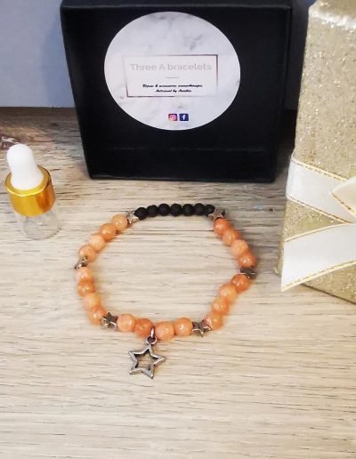 bracelet élastique perles mouss agate et étoile argenté en acier inoxydable