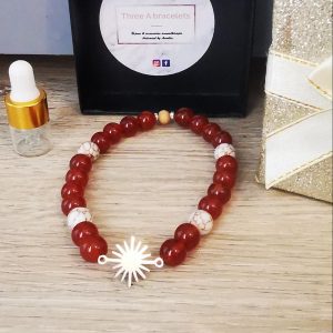 bracelet élastique perles red crystal et marbre blanc et marron