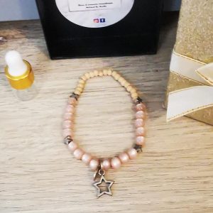 bracelet élastique perles rose nuage et étoile en acier inoxydable