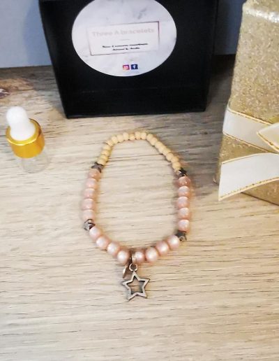 bracelet élastique perles rose nuage et étoile en acier inoxydable