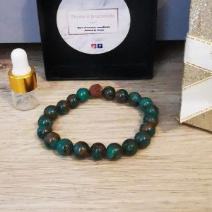 bracelet élastique perles sable ocre et vert