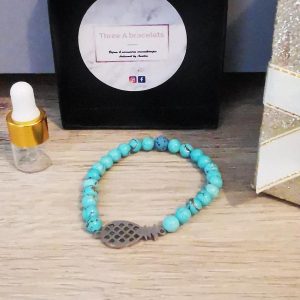 bracelet élastique perles turquoise et ananas argenté en acier inoxydable