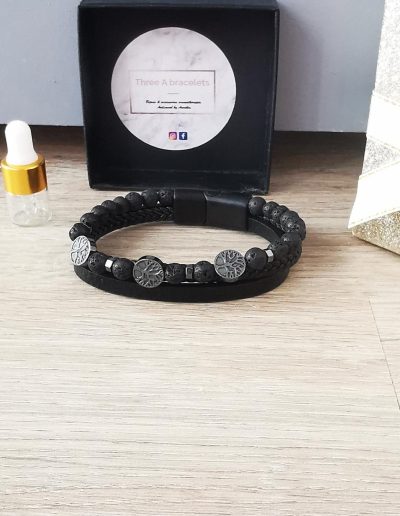 bracelet en céramique et simili cuir avec arbre de vie argenté en acier inoxydable