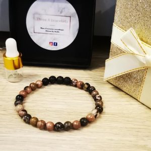 bracelet en perle full agate et perles de lave noire 6mm