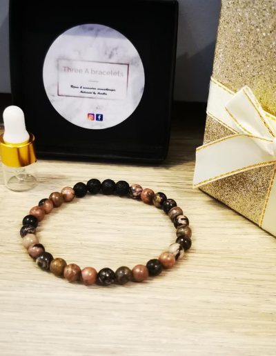 bracelet en perle full agate et perles de lave noire 6mm