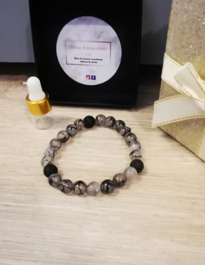 bracelet en perles dragon agate et perle de lave noire 8mm