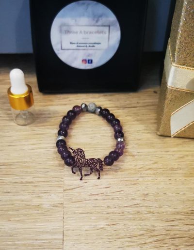 bracelet enfant licorne perles améthyste violette, licorne violette en acier inoxydable, perles à facette argenté brillante perle de lave grise 6mm