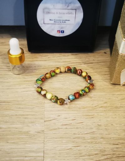 bracelet enfant perles picasso avec étoile argenté en acier inoxydable et perle de bois en cèdre 6mm