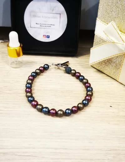 bracelet fils nylon non élastique avec fermoir argenté en acier inoxydable et perles d'eau douce vert et violine 6mm