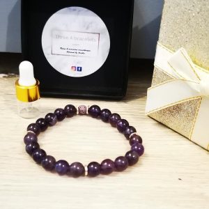 bracelet perles d'améthyste violette 8mm et séparation argenté en acier inoxydable et perle de lave violette 6mm