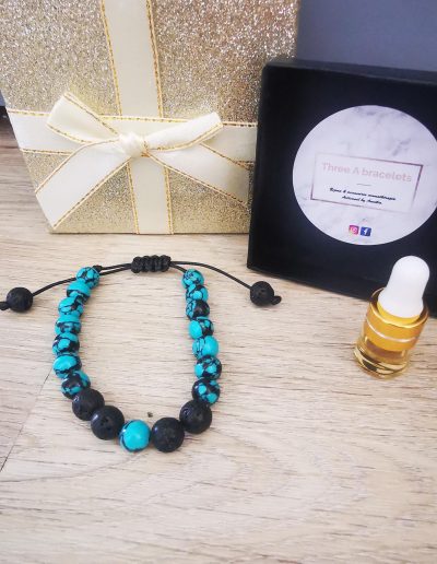 bracelet réglable noeud coulissant macramé en turquoise