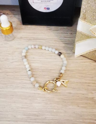 bracelet sur fil nylon non élastique avec fermoir en acier inoxydable, perles amazonite avec a strass