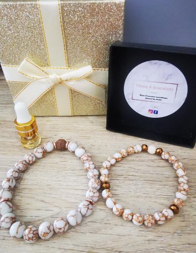 bracelets duo marbre blanc et doré 6mm et 8 mm