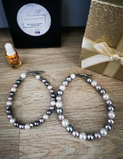 bracelets duo perle d'eau douce gris 6 mm et 8 mm