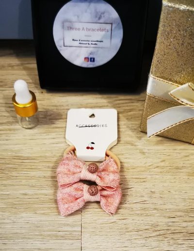 chouchous tissu chiné rose et perle de lave rose