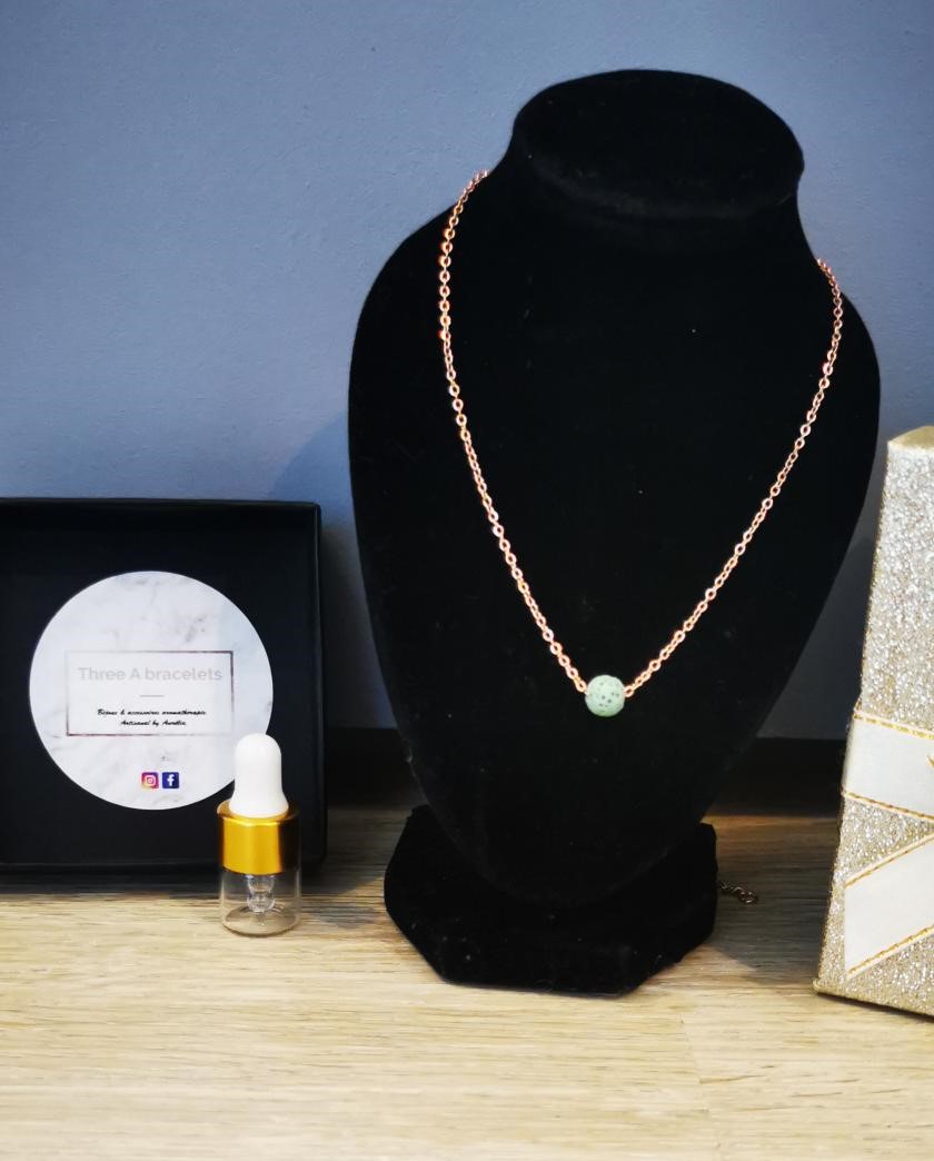 collier en acier inoxydable rose gold avec perle vert pâle 6mm[1]