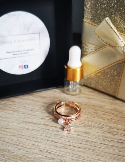 bague rose gold en acier inoxydable réglable avec une étoile à strass et perle d'eau douce